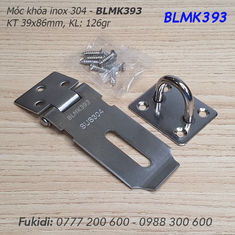 Bản lề móc khóa inox 304, size 39x86, dày 2mm - BLMK393