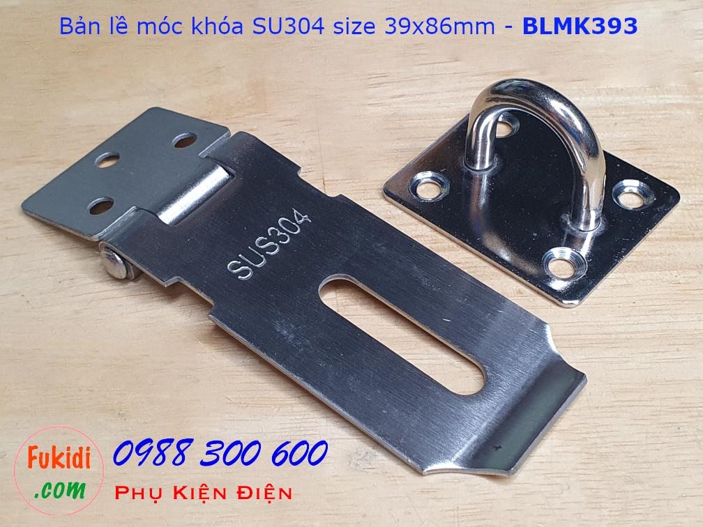 Bản lề móc khóa inox 304, size 86x39, dày 2mm - BLMK393