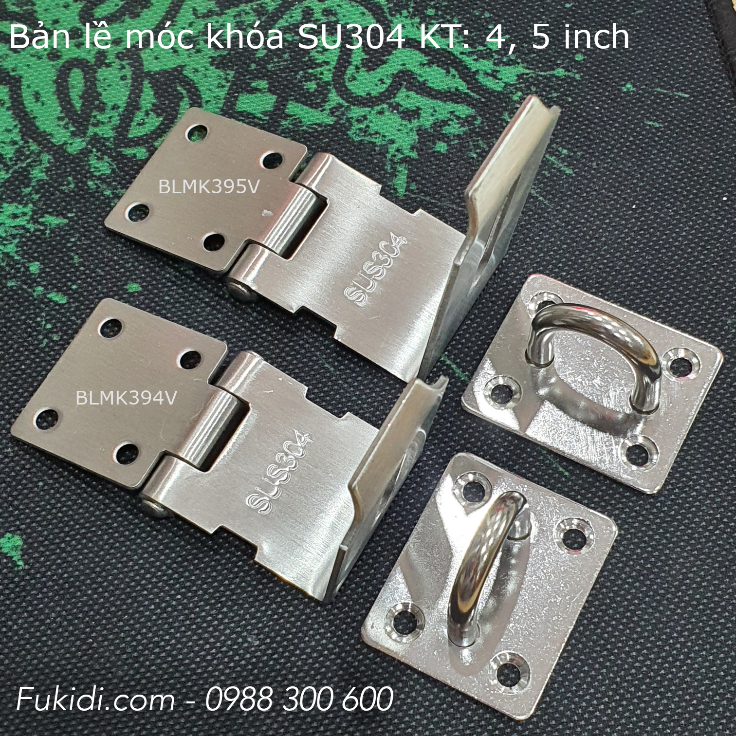 Bản lề móc khóa góc vuông inox 304, 4 inch, dày 2mm - BLMK394V