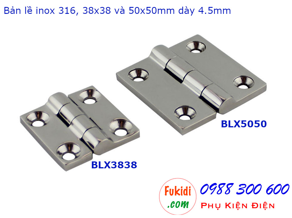 Bản lề inox 316 cao cấp màu sáng bóng, kích thước 38x38, dày 4.5mm - BLX3838