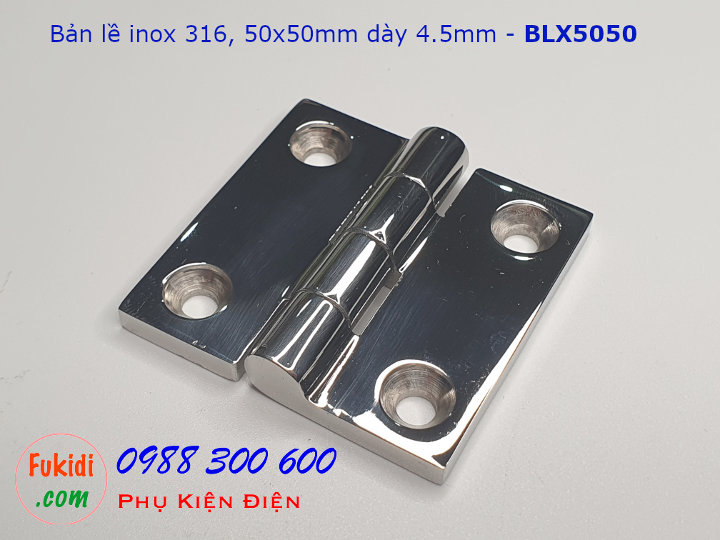 Bản lề inox 316 cao cấp màu sáng bóng, kích thước 50x50mm, dày 4.5mm - BLX5050