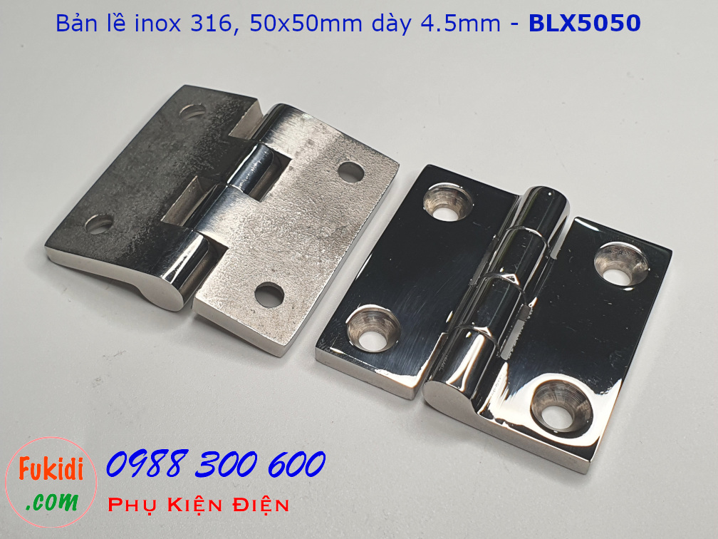 Bản lề inox 316 cao cấp màu sáng bóng, kích thước 50x50mm, dày 4.5mm - BLX5050