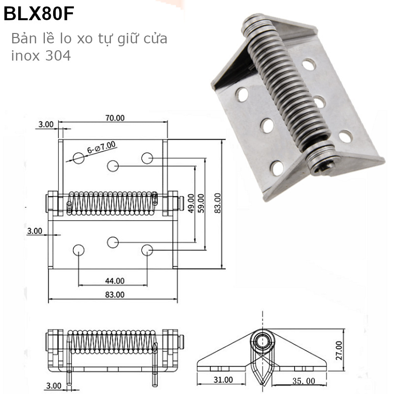 Chi tiết kích thước bản lề BLX80F