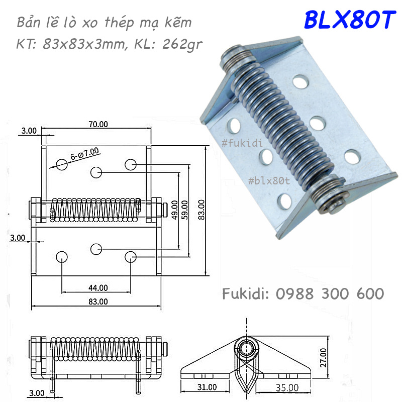 Chi tiết kích thước của bản lề BLX80T