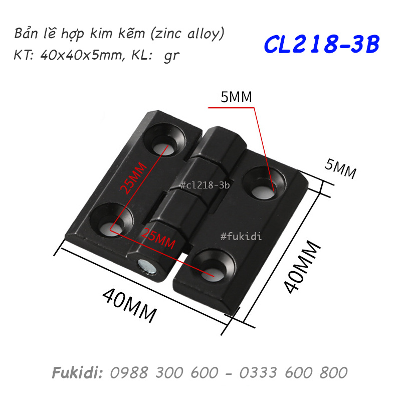Bản lề hợp kim kẽm màu đen KT: 40x40x5mm - CL218-3B