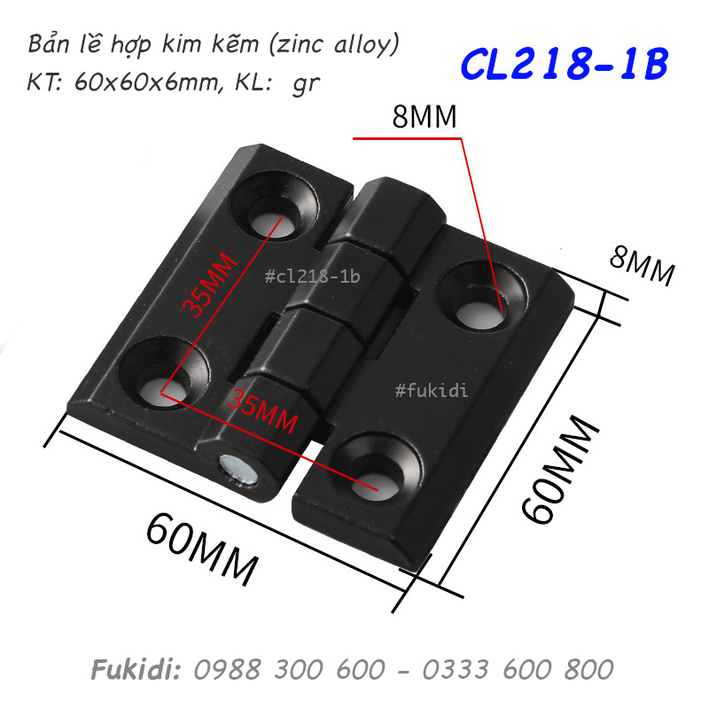 Bản lề tủ điện hợp kim kẽm đen, KT 60x60 dày 6mm - CL218-1B