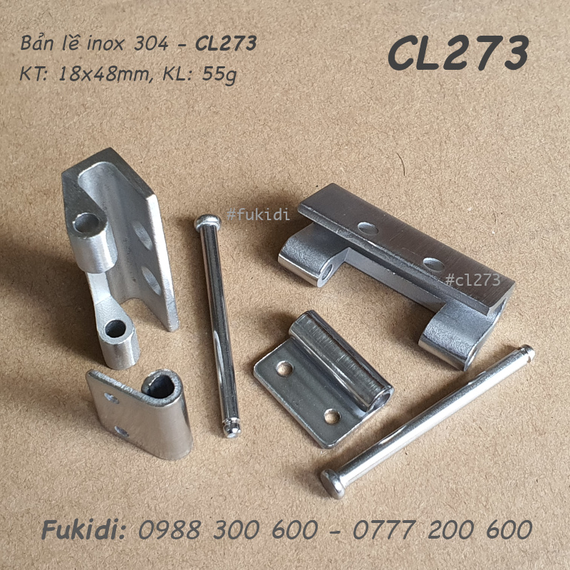 Bản lề inox 304 khối, KT 18x48, dạng ẩn giấu - CL273
