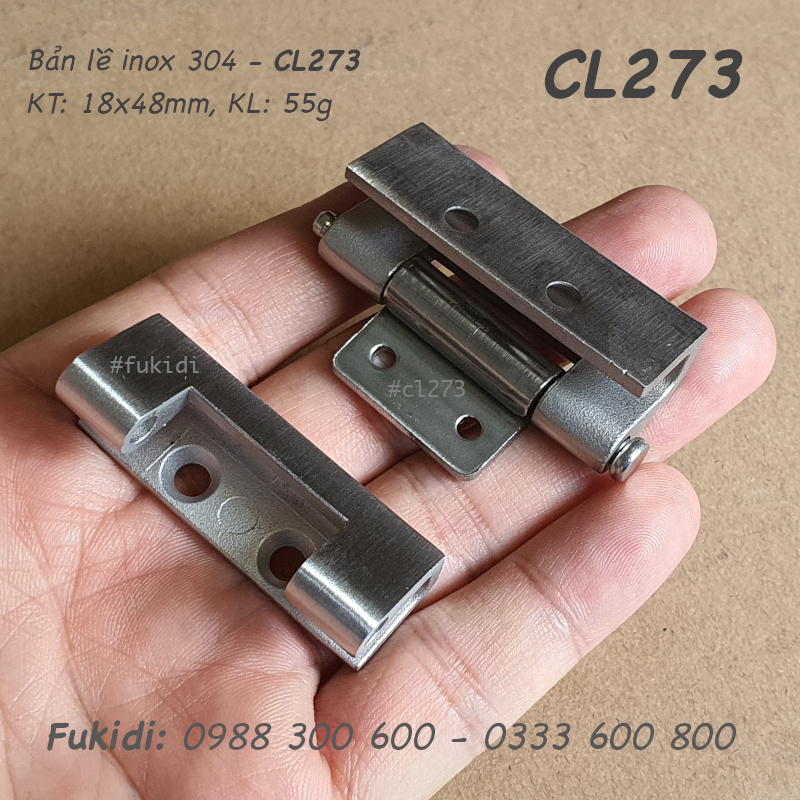 Bản lề inox 304 khối, KT 18x48, dạng ẩn giấu - CL273