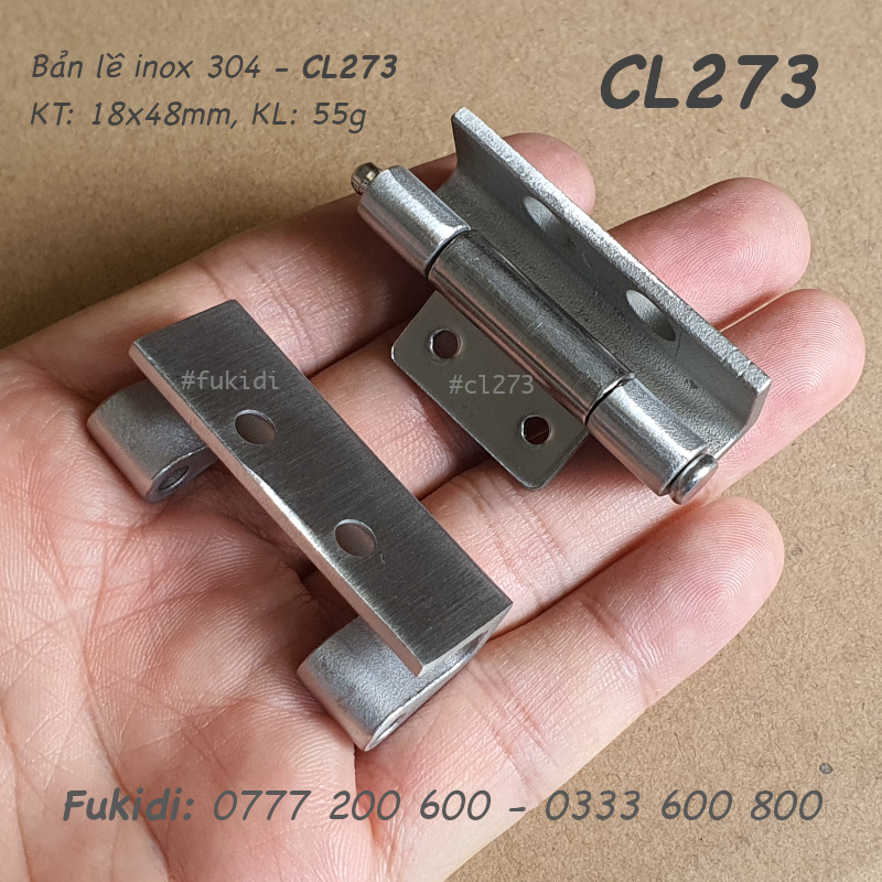 Bản lề inox 304 khối, KT 18x48, dạng ẩn giấu - CL273