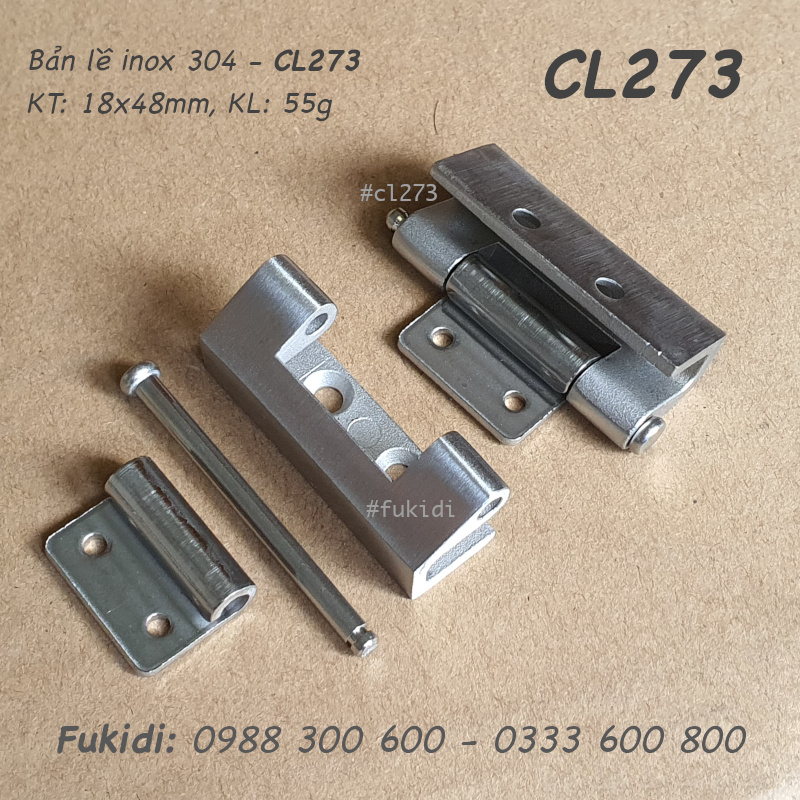 Bản lề inox 304 khối, KT 18x48, dạng ẩn giấu - CL273