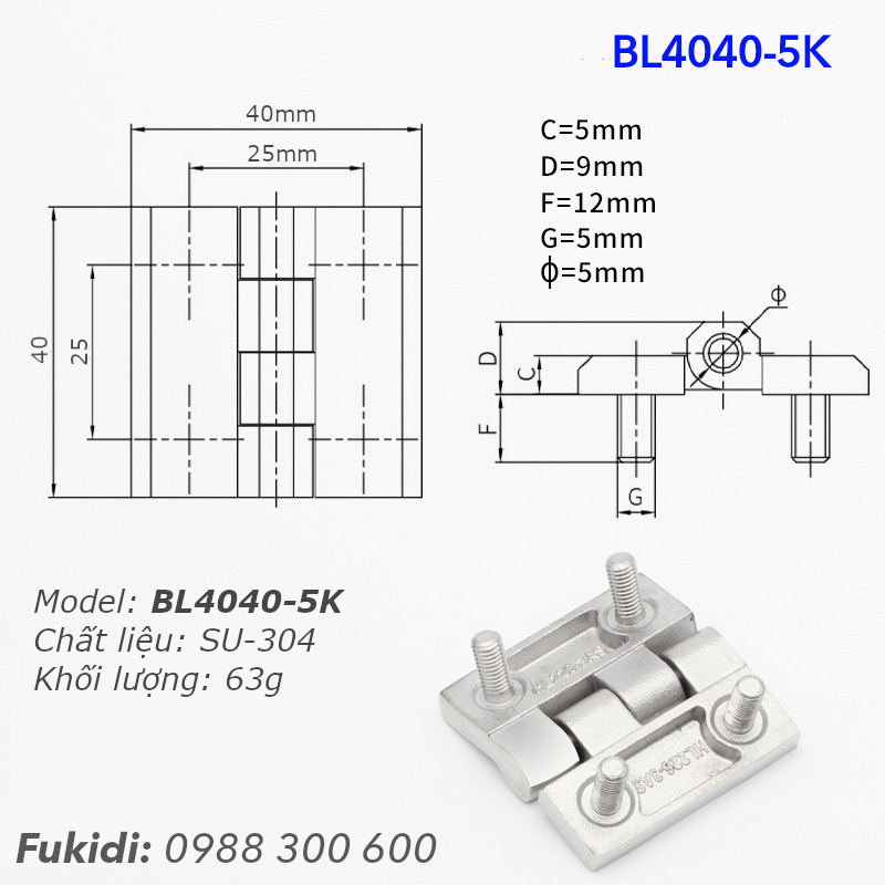 Chi tiết kích thước bản lề BL4040-5K