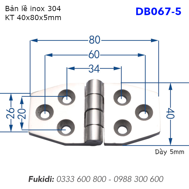 Bản lề inox 304, kiểu hình thoi, KT 40x80x5mm - DB067-5
