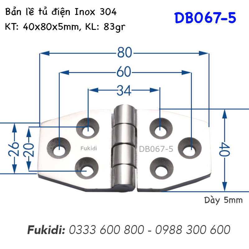 Bản lề inox 304, kiểu hình thoi, KT 40x80x5mm - DB067-5
