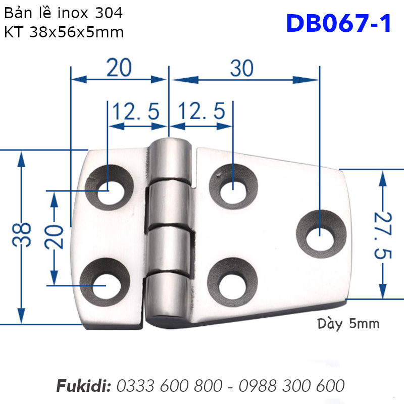 Bản lề inox 304, kiểu hình thoi, KT 38x56x5mm - DB067-1