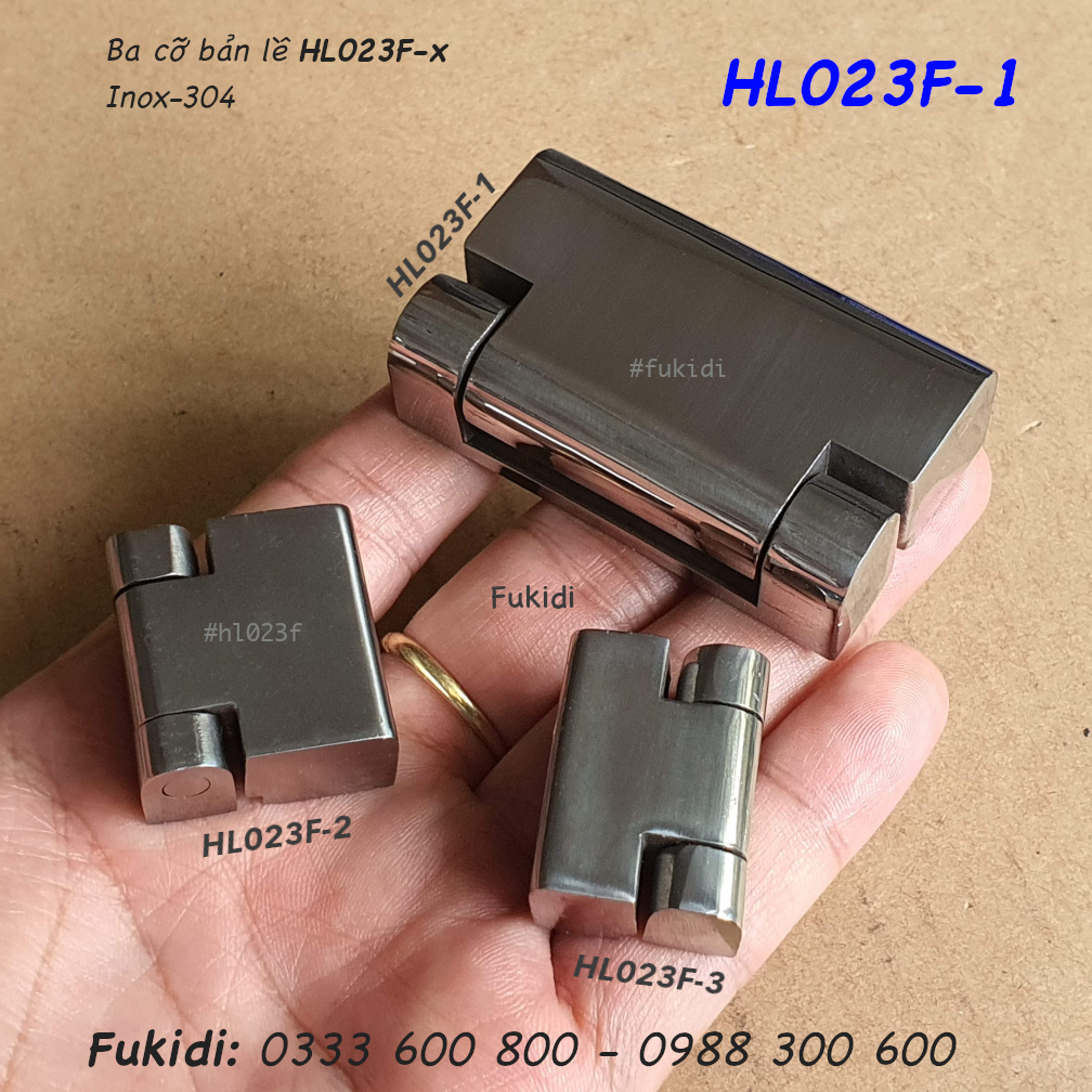 Ba kích cỡ của bản lề họ HL023 inox 304