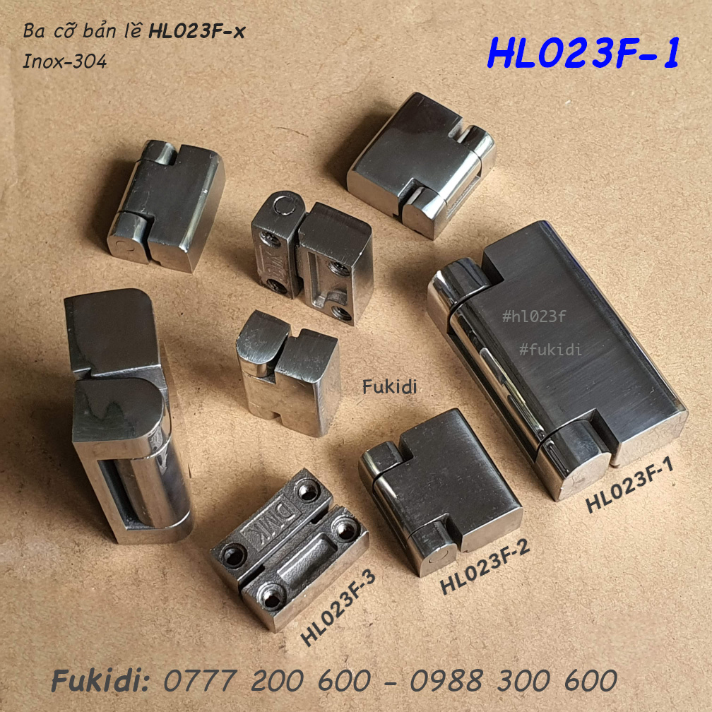 Ba kích cỡ của bản lề họ HL023 inox 304