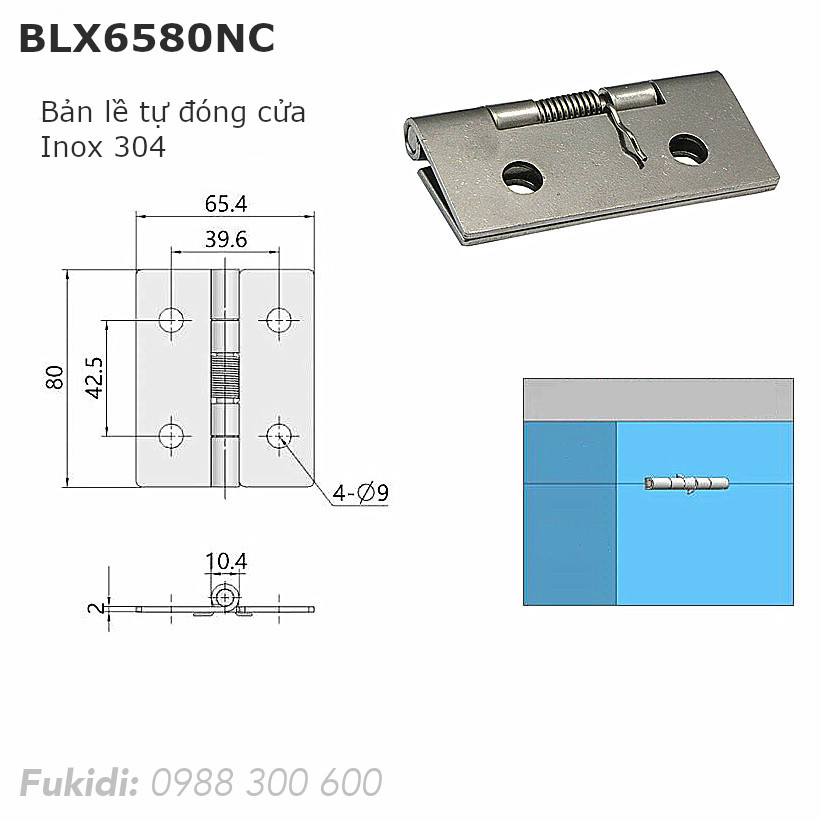 Chi tiết kích thước của bản lề lò xo tự đóng BLX6580NC