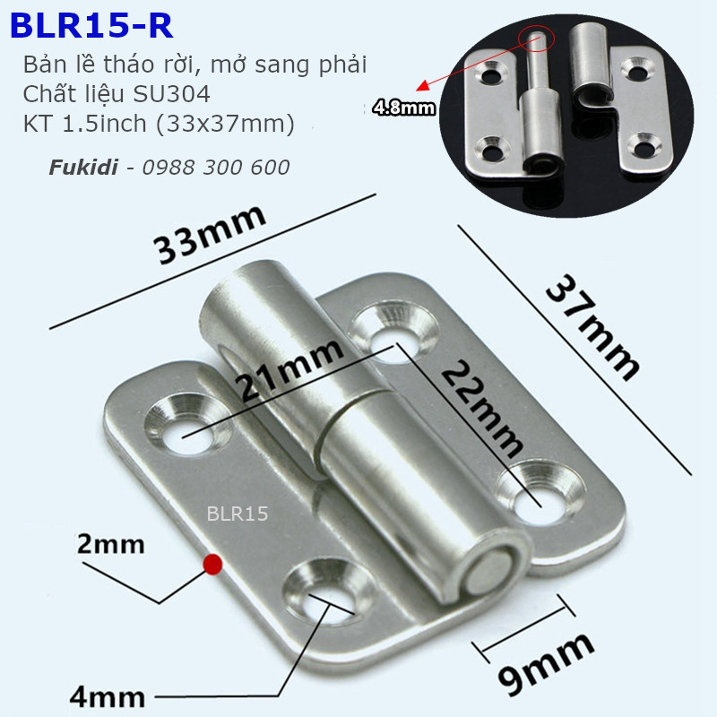Bản lề tháo rời, inox 304 KT 1.5inch - 33x37 dày 2mm - BLR15