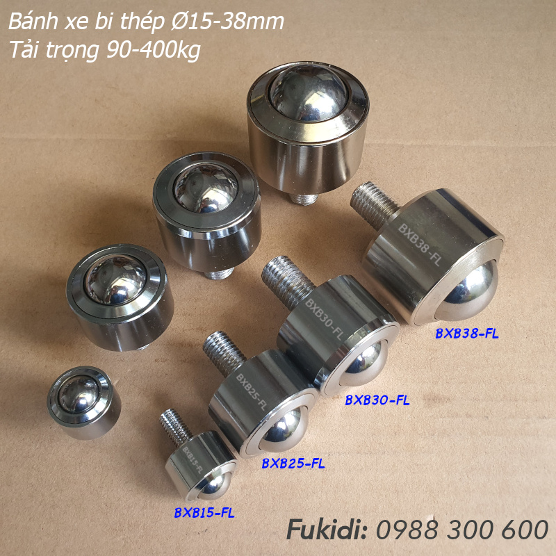 Bánh xe bi thép, bánh xe đa hướng, phi 25mm, tải 150kg - BXB25-FL (KSM25-FL)