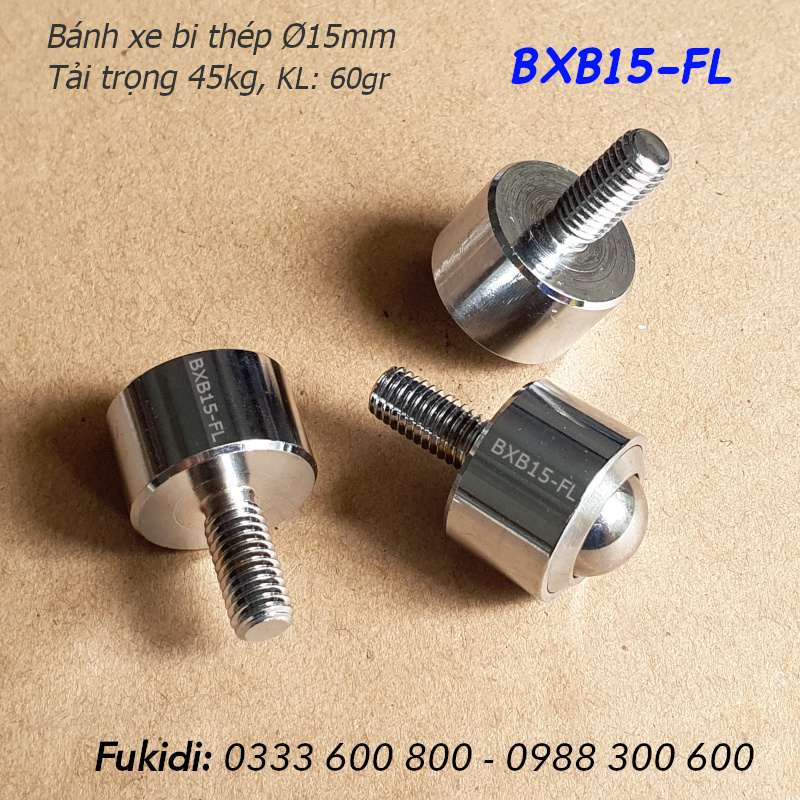 Bánh xe bi thép đa hướng, phi 15mm, tải 45kg - BXB15-FL