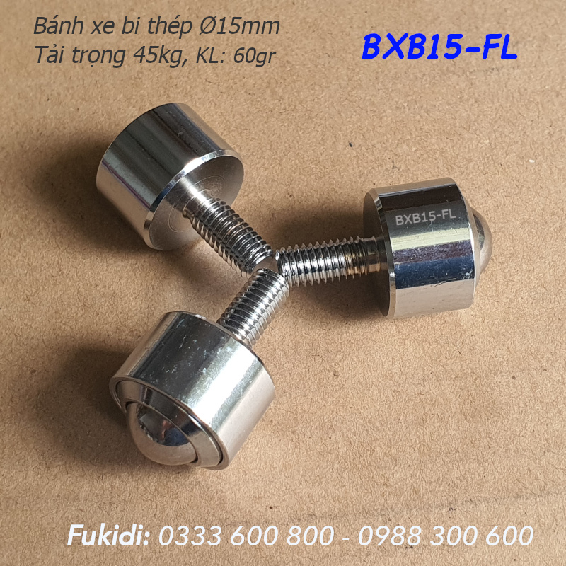 Bánh xe bi thép đa hướng, phi 15mm, tải 45kg - BXB15-FL