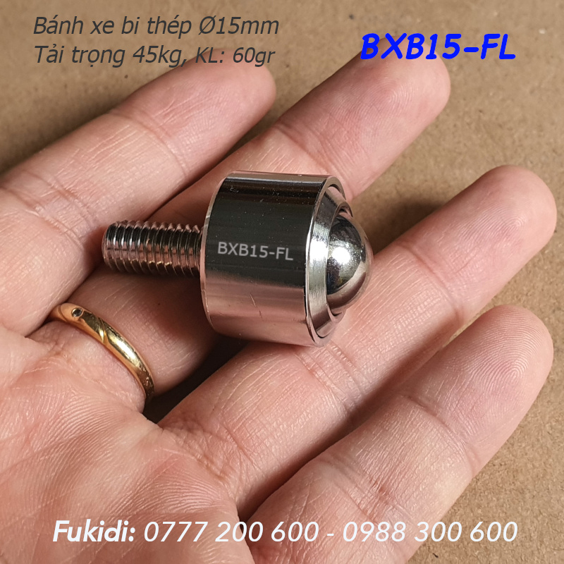 Bánh xe bi thép đa hướng, phi 15mm, tải 45kg - BXB15-FL