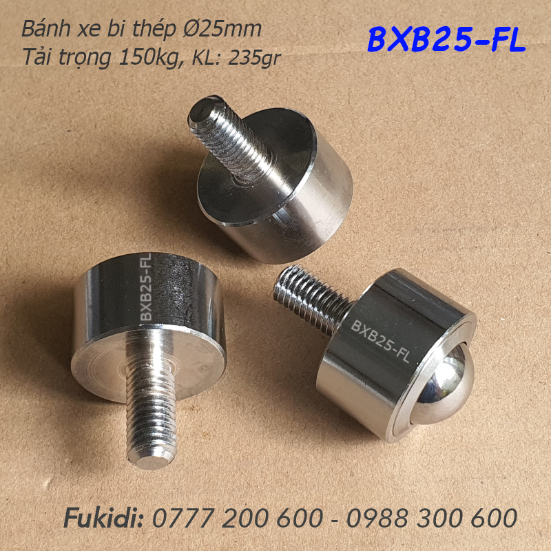 Bánh xe bi thép, bánh xe đa hướng, phi 25mm, tải 150kg - BXB25-FL (KSM25-FL)