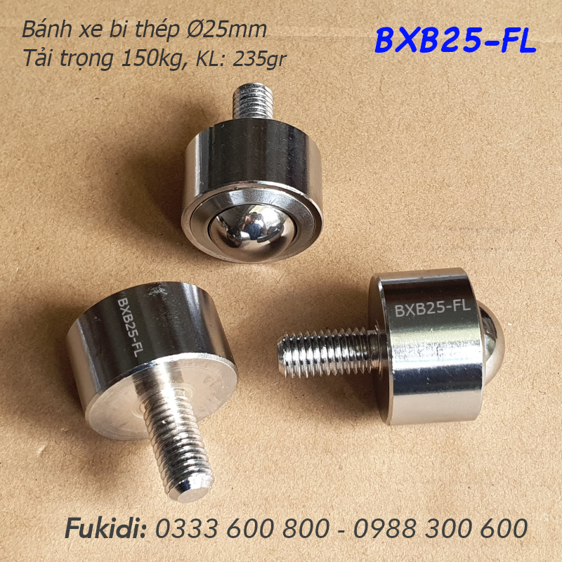 Bánh xe bi thép, bánh xe đa hướng, phi 25mm, tải 150kg - BXB25-FL (KSM25-FL)