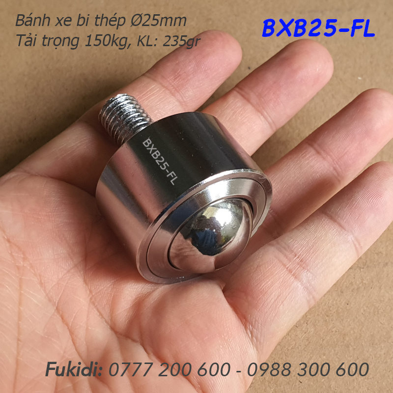 Bánh xe bi thép, bánh xe đa hướng, phi 25mm, tải 150kg - BXB25-FL (KSM25-FL)