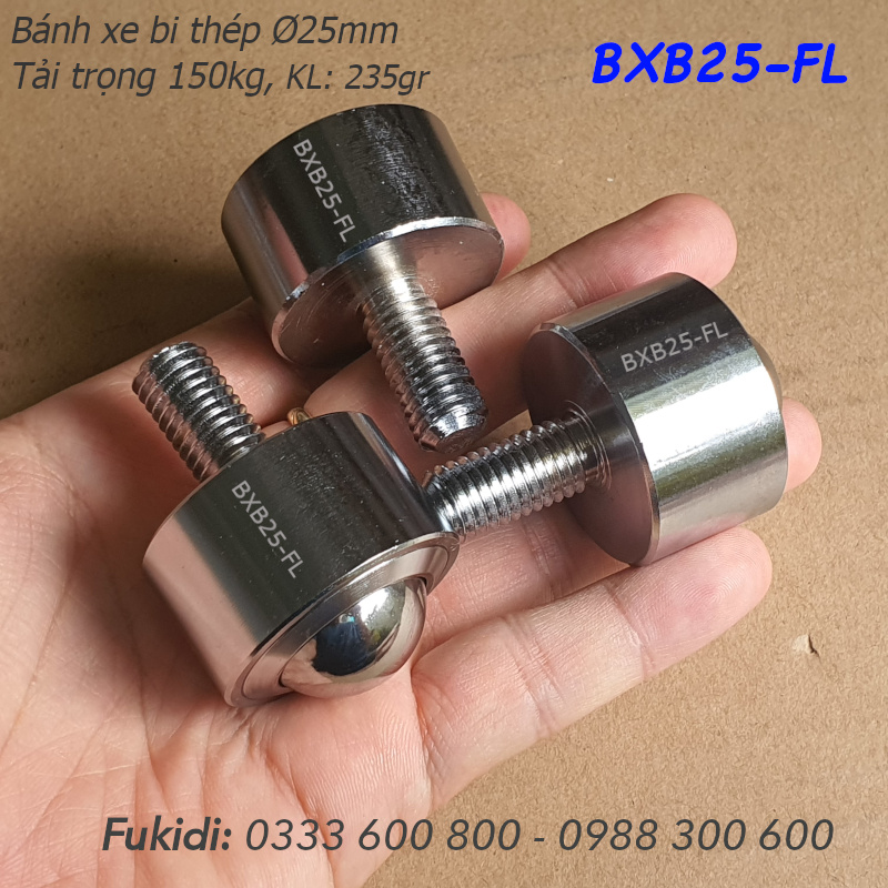 Bánh xe bi thép, bánh xe đa hướng, phi 25mm, tải 150kg - BXB25-FL (KSM25-FL)