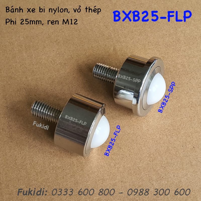 Bánh xe bi phi 25mm nylon khung thép họ SP25, tải 30kg - BXB25-SPP