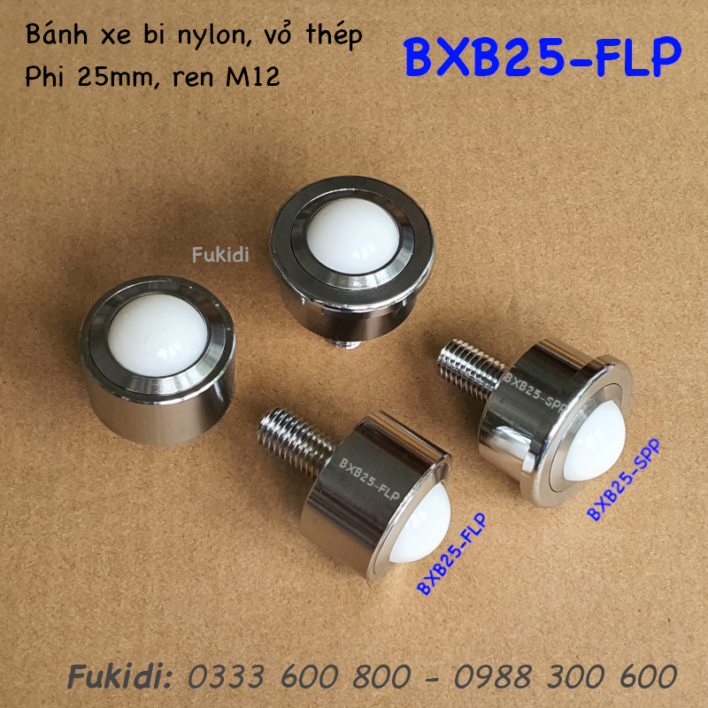Bánh xe bi phi 25mm nylon khung thép họ SP25, tải 30kg - BXB25-SPP