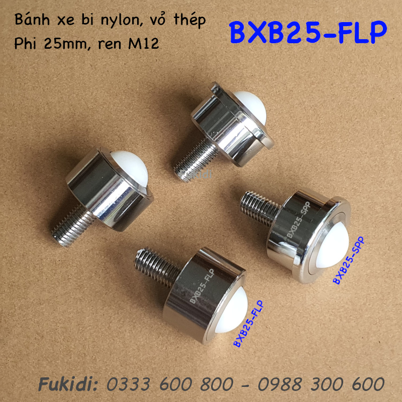 Bánh xe bi phi 25mm nylon, khung thép, tải trọng 30kg - BXB25-FLP