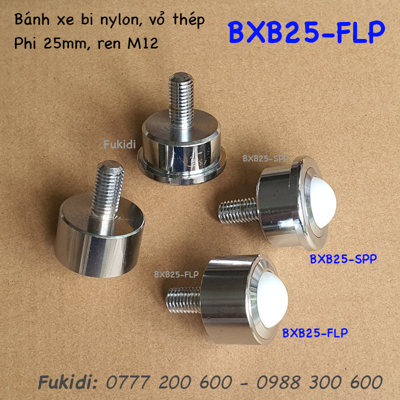 Bánh xe bi phi 25mm nylon khung thép họ SP25, tải 30kg - BXB25-SPP