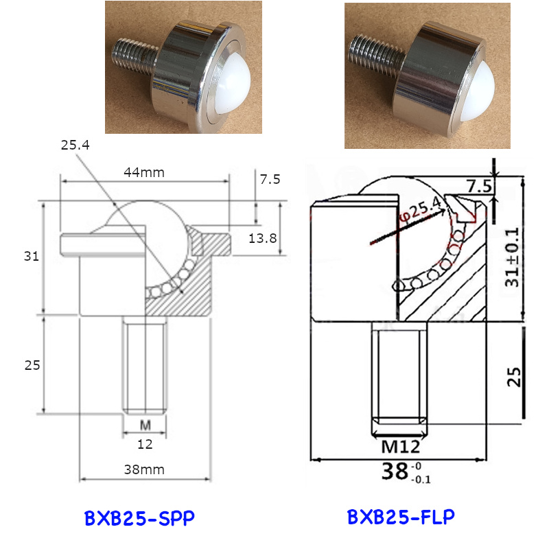Bánh xe bi phi 25mm nylon, khung thép, tải trọng 30kg - BXB25-FLP