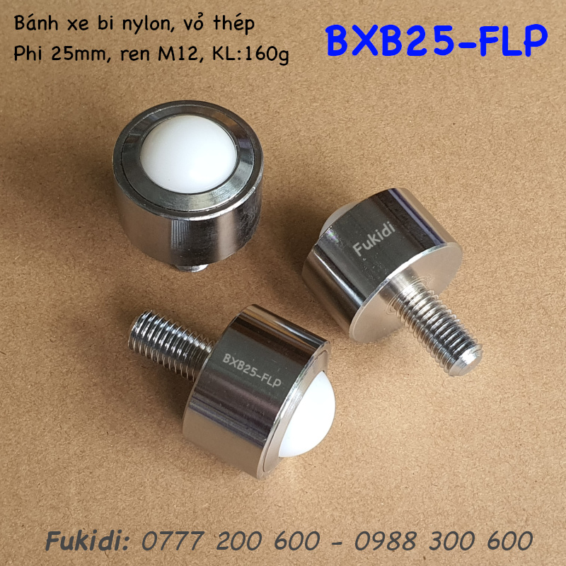 Bánh xe bi phi 25mm nylon, khung thép, tải trọng 30kg - BXB25-FLP