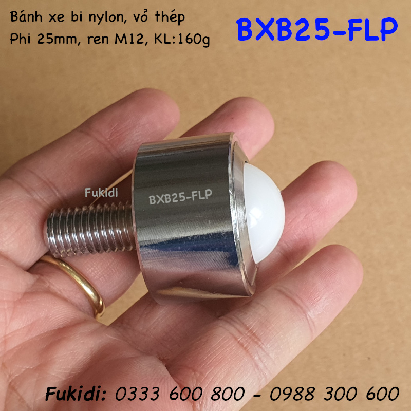 Bánh xe bi phi 25mm nylon, khung thép, tải trọng 30kg - BXB25-FLP