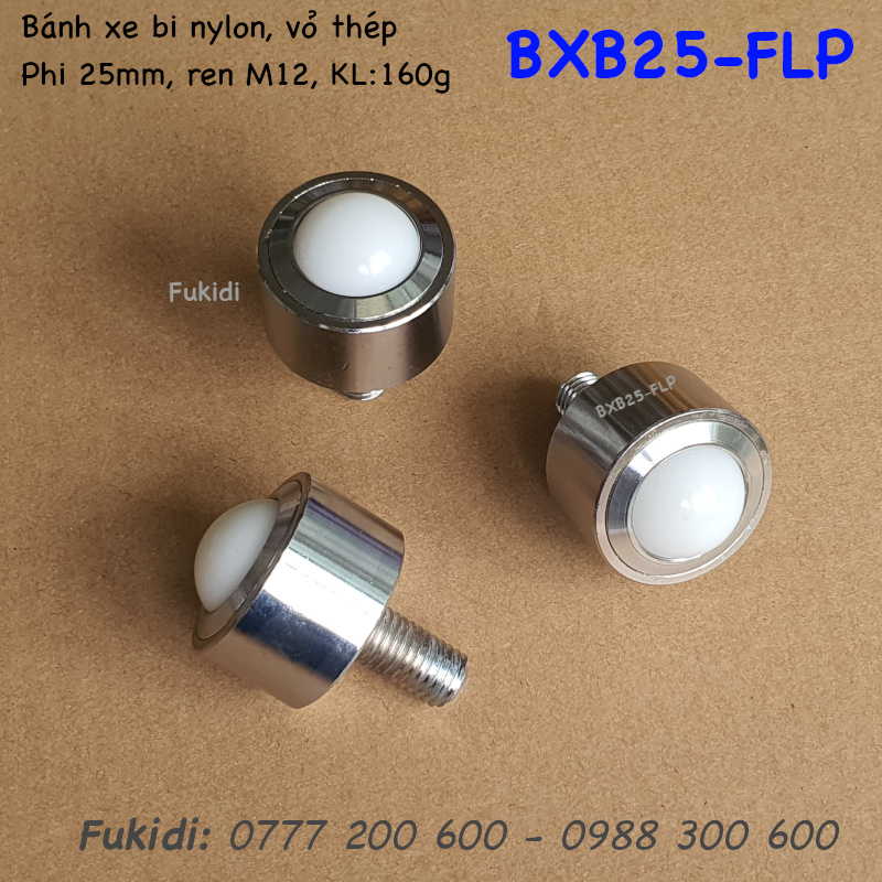 Bánh xe bi phi 25mm nylon, khung thép, tải trọng 30kg - BXB25-FLP
