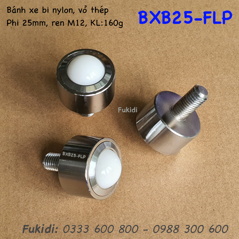 Bánh xe bi phi 25mm nylon, khung thép, tải trọng 30kg - BXB25-FLP