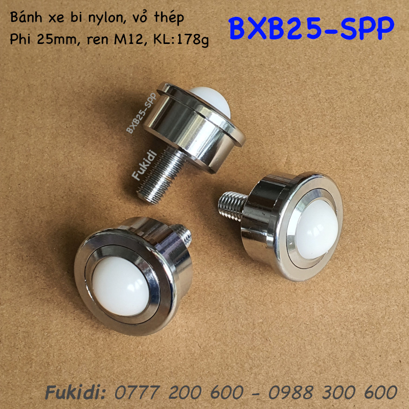 Bánh xe bi phi 25mm nylon khung thép họ SP25, tải 30kg - BXB25-SPP