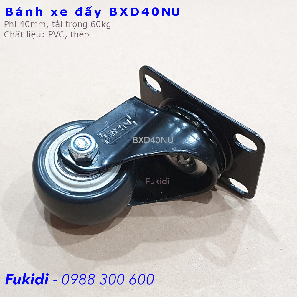 Bánh xe đẩy hàng, phi 40mm, xoay 360 độ, chất liệu nhựa PVC và thép - BXD40NU