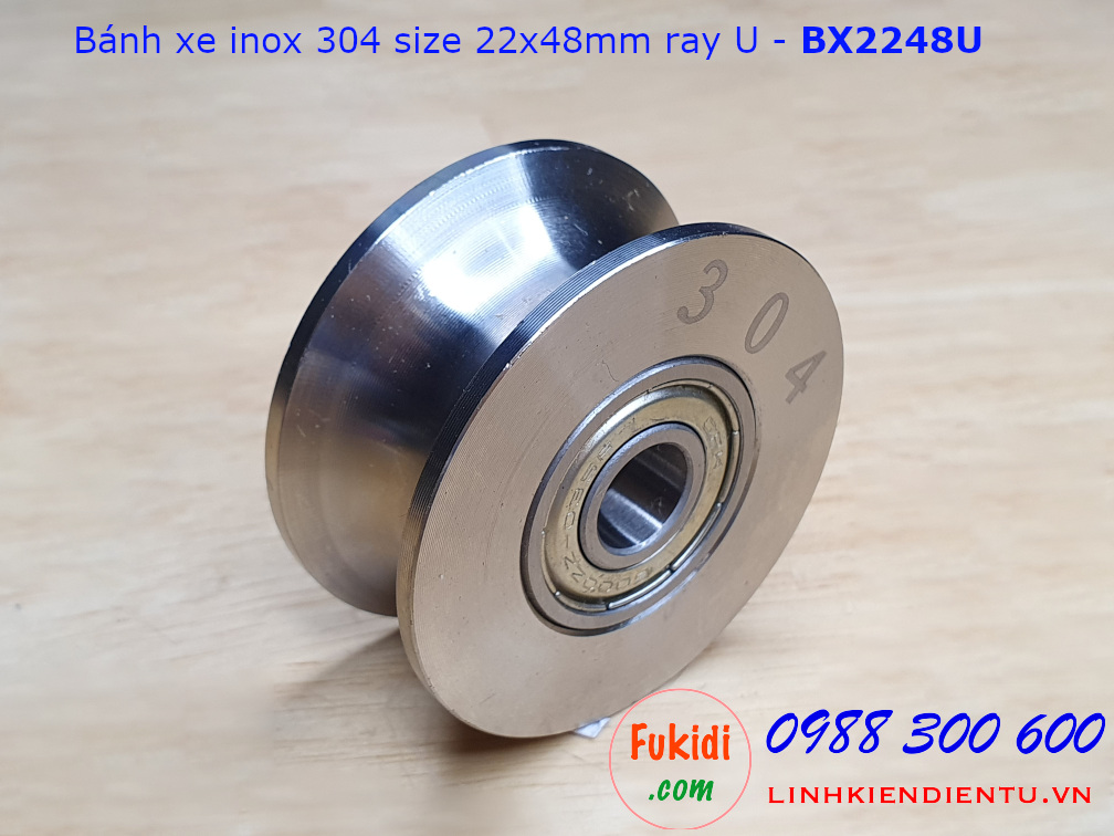 Bánh xe cửa cổng lùa inox 304 ray U size 22x48mm BX2248U