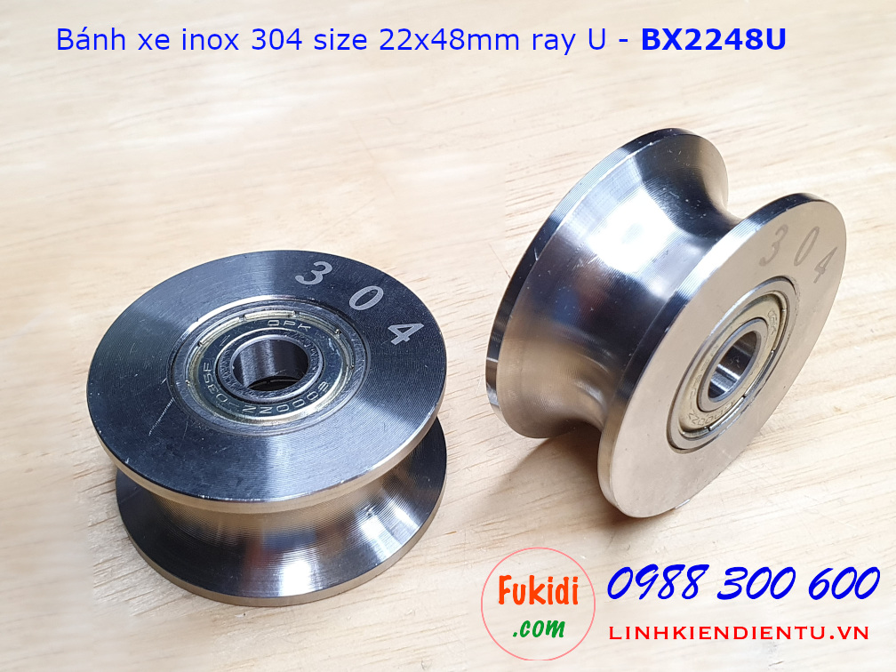 Bánh xe cửa cổng lùa inox 304 ray U size 22x48mm BX2248U