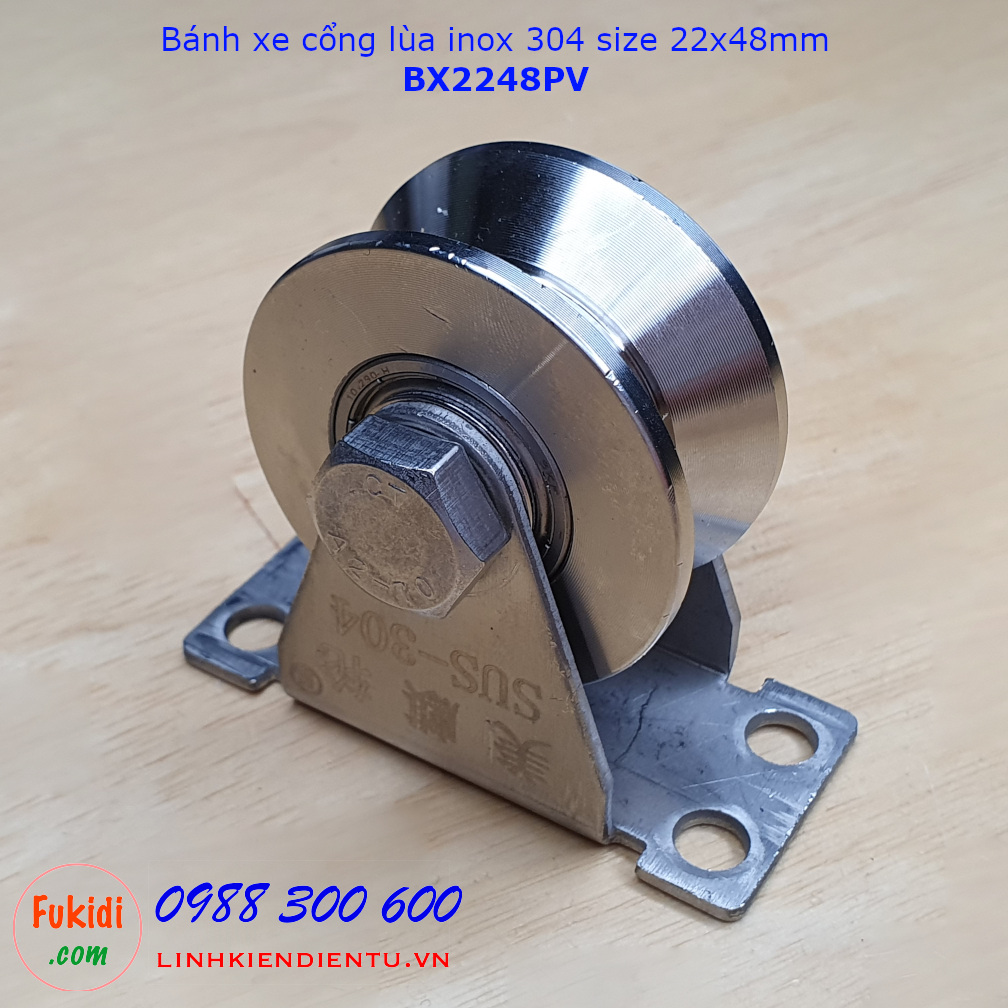 Bánh xe cửa cổng lùa inox 304 có đế treo ray V size 22x48mm BX2248PV ...