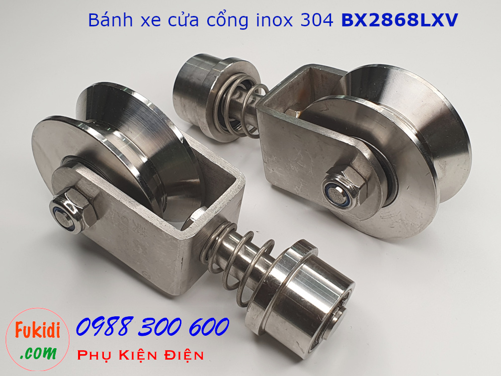 Bánh xe cửa cổng xoay 360 độ, inox 304 ray U size 28x68mm BX2868LXV
