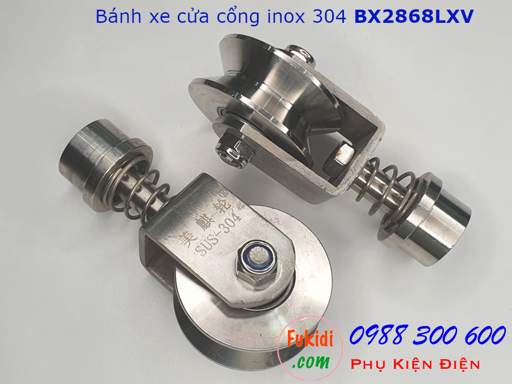 Bánh xe cửa cổng xoay 360 độ, inox 304 ray U size 28x68mm BX2868LXV
