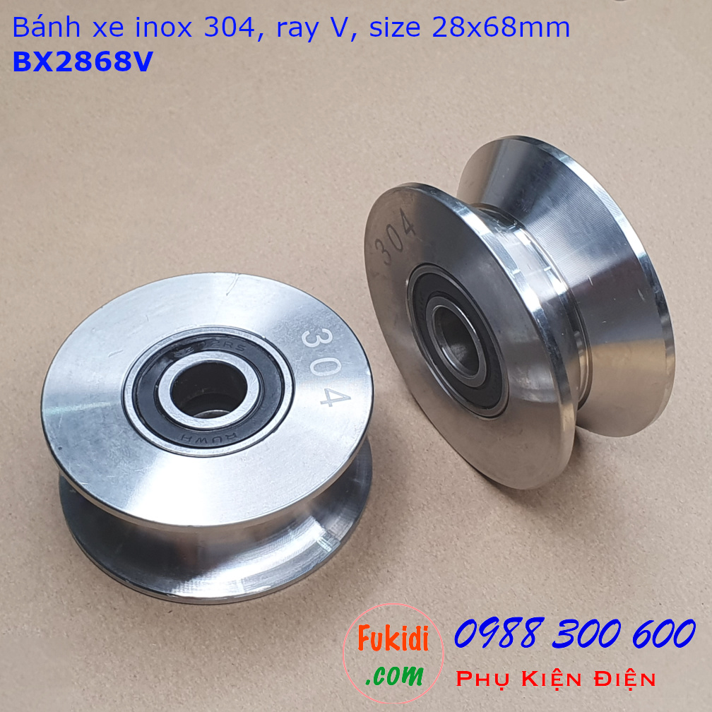 Bánh xe inox 304 dùng cho cửa cổng size 28x68mm ray V rộng 22mm - BX2868V