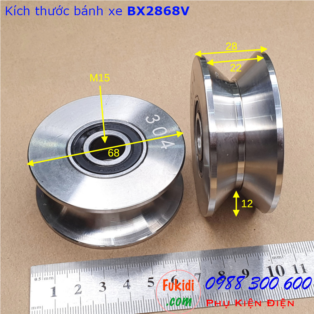 Chi tiết kích thước của bánh xe inox 304 BX2868V
