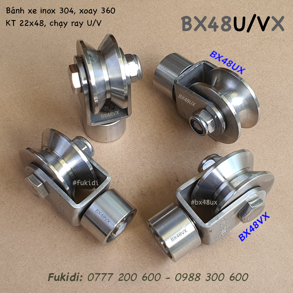 Bánh xe inox 304, xoay 360 ray V KT 22x48mm tải trọng 180kg - BX2248VX