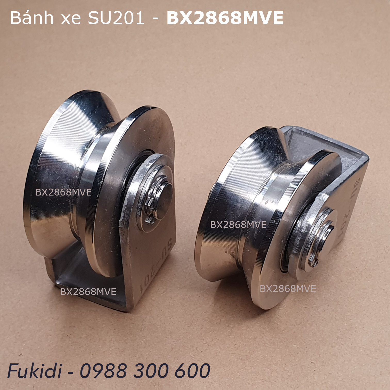 Bánh xe cửa cổng inox 201 ray V KT 28x68mm tải trọng 500kg - BX2868MVE